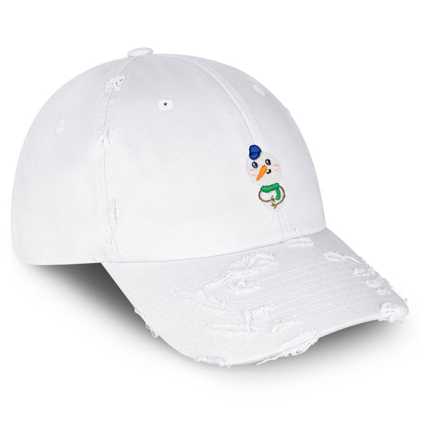 Snowman Vintage Dad Hat Frayed Embroidered Cap Cute Winter