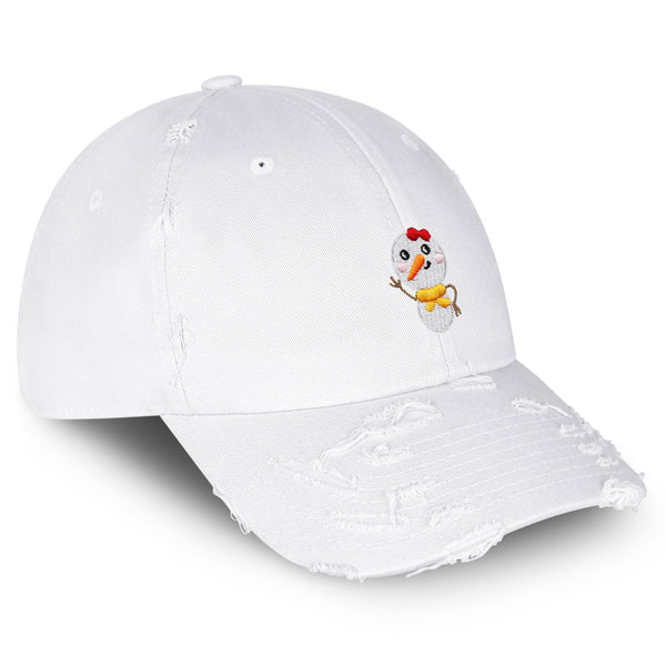 Snowman Vintage Dad Hat Frayed Embroidered Cap Winter Snow