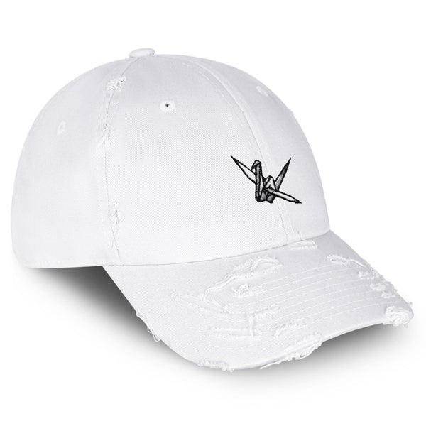 Origami Crane Vintage Dad Hat Frayed Embroidered Cap Paper Swan