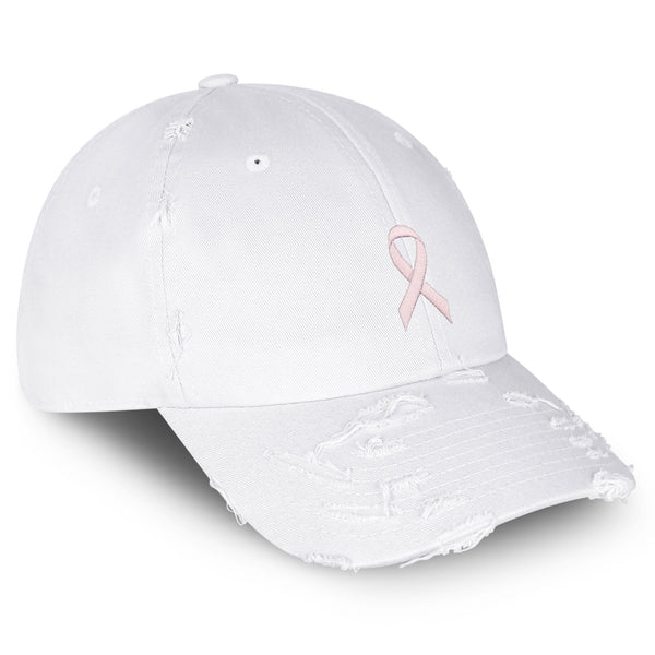 Pink Ribbon Vintage Dad Hat Frayed Embroidered Cap Breast Cancer