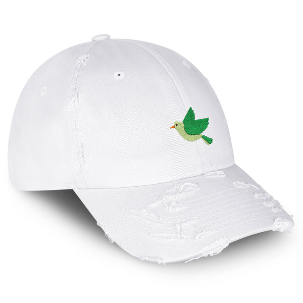 Bird Vintage Dad Hat Frayed Embroidered Cap Green