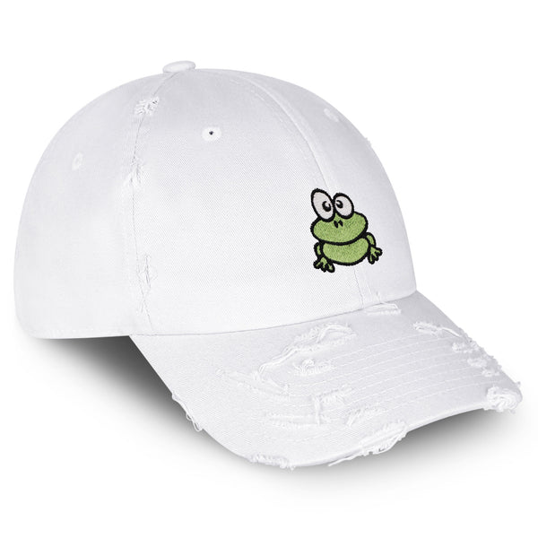 Frog Vintage Dad Hat Frayed Embroidered Cap Green