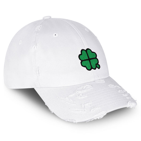 Four Leaf Clover Vintage Dad Hat Frayed Embroidered Cap Clove Lucky