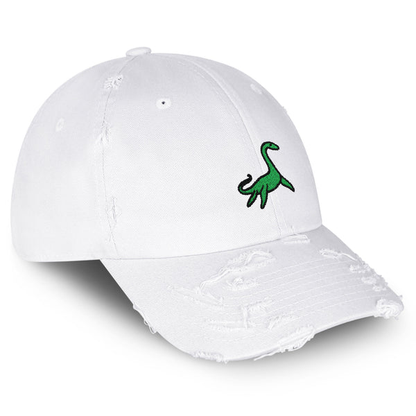 Elasmosaurus Dinosaur Vintage Dad Hat Frayed Embroidered Cap Green