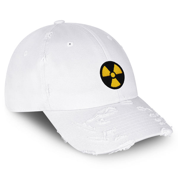 Radioactive Sign Vintage Dad Hat Frayed Embroidered Cap Nuclear