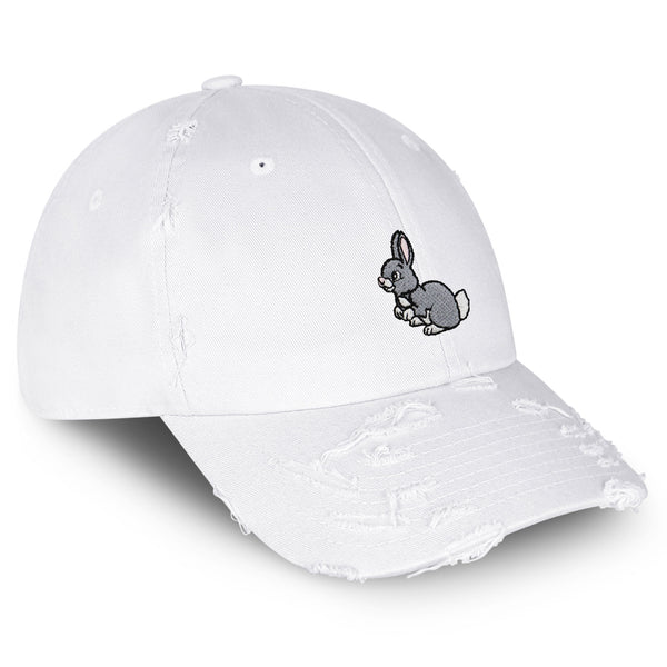 Rabbit Vintage Dad Hat Frayed Embroidered Cap Cute