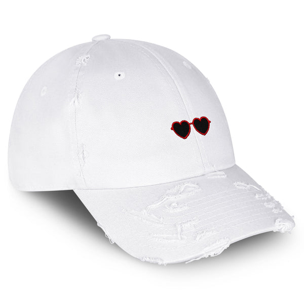 Heart Sunglasses Vintage Dad Hat Frayed Embroidered Cap Funny