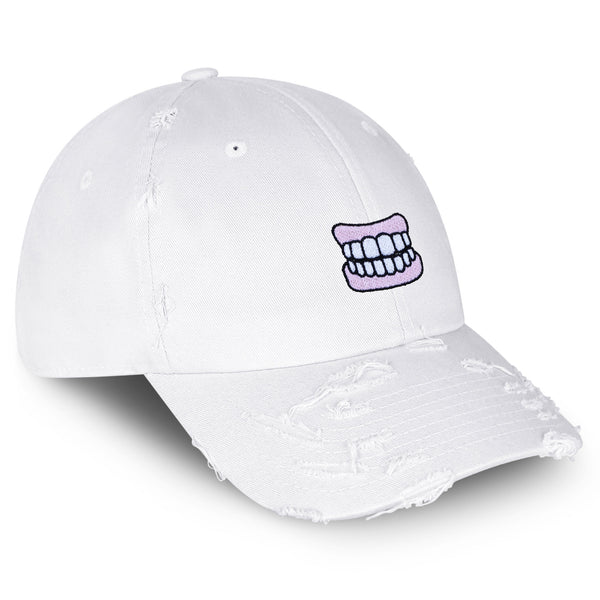 Dentures Vintage Dad Hat Frayed Embroidered Cap Funny