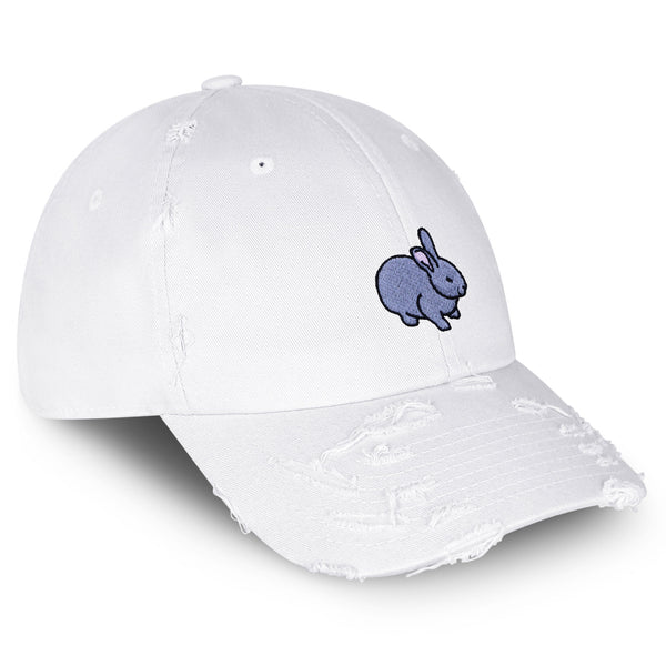 Bunny Vintage Dad Hat Frayed Embroidered Cap Grey Rabbit