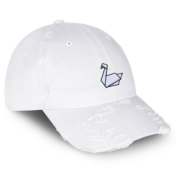 Paper Swan Vintage Dad Hat Frayed Embroidered Cap Origami