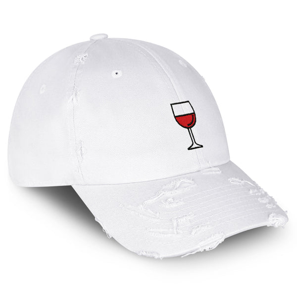 Red Wine in Glass Vintage Dad Hat Frayed Embroidered Cap Romantic Night