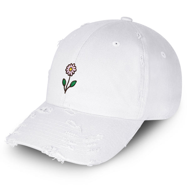 Flower Vintage Dad Hat Frayed Embroidered Cap Flower Pink