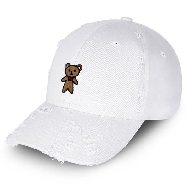 Teddy Bear Vintage Dad Hat Frayed Embroidered Cap Ribbon Brown