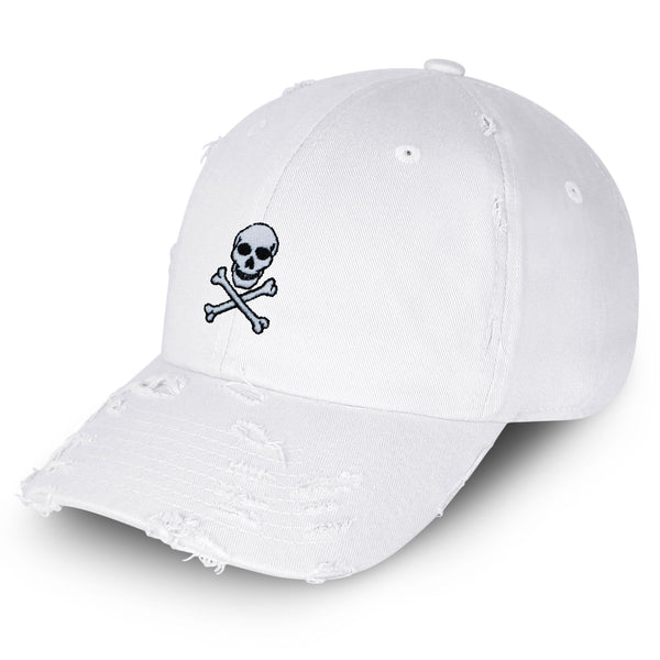 Pirate Skull Vintage Dad Hat Frayed Embroidered Cap Scary Grunge