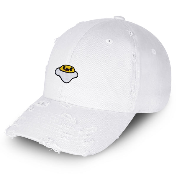 Smiling Egg Vintage Dad Hat Frayed Embroidered Cap Sunny Side Up