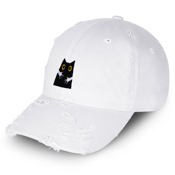 Hugs Vintage Dad Hat Frayed Embroidered Cap Black Cat Mom