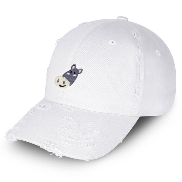 Cute Hippo Face Vintage Dad Hat Frayed Embroidered Cap Zoo Hippopotamus