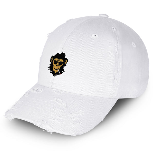 Smoking Monkey Vintage Dad Hat Frayed Embroidered Cap Wild Animal Funny