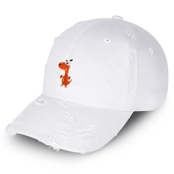 Funny Orange Dinosaur Vintage Dad Hat Frayed Embroidered Cap Kids Funny, Dino