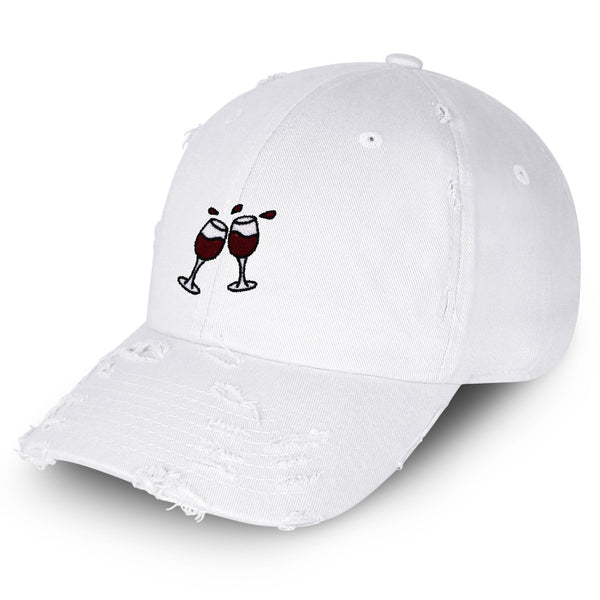 Two Cups of Wine Vintage Dad Hat Frayed Embroidered Cap Red Wine Grape