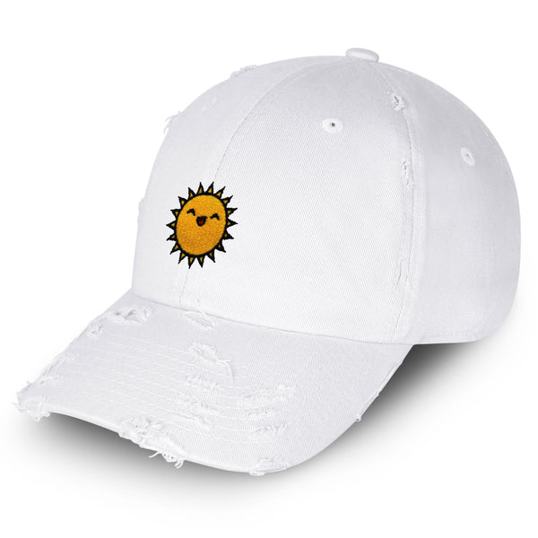 Happy Sun Vintage Dad Hat Frayed Embroidered Cap Sunny Summer, Morning