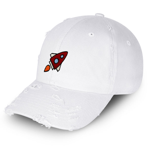 Rocket Vintage Dad Hat Frayed Embroidered Cap Space Shuttle