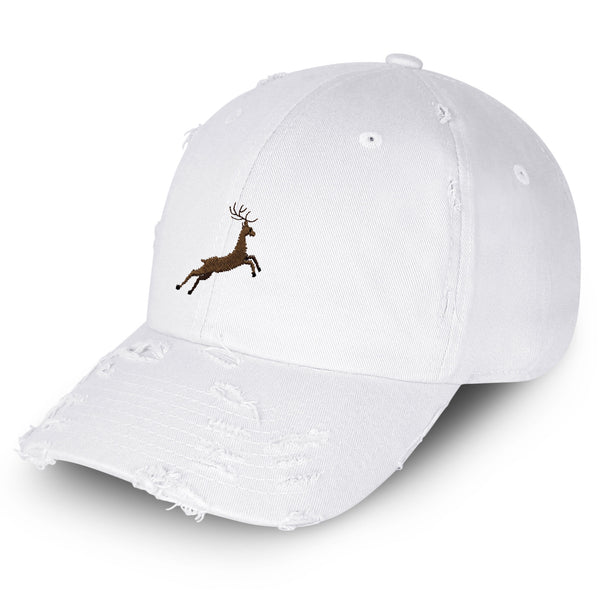 Deer Vintage Dad Hat Frayed Embroidered Cap Hunting Jumping