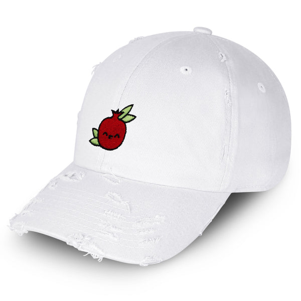 Pomegranate Vintage Dad Hat Frayed Embroidered Cap Vegan Fruit, Garnet