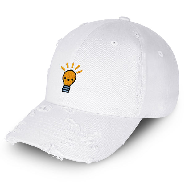 Happy Bulb Vintage Dad Hat Frayed Embroidered Cap Lightbulb Idea