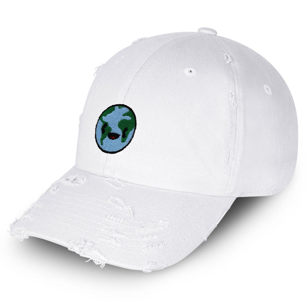 Happy Earth Vintage Dad Hat Frayed Embroidered Cap Earth Environment