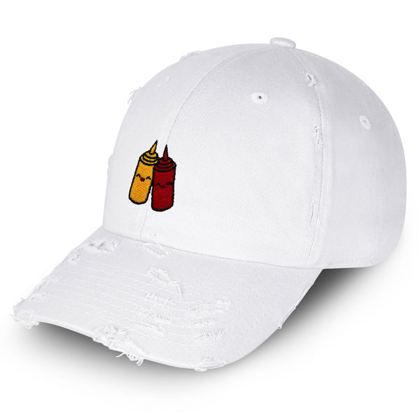 Ketchup and Mustard Vintage Dad Hat Frayed Embroidered Cap Foodie Sauces, Ketchut, Mustard