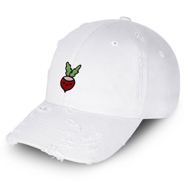 Radish Vintage Dad Hat Frayed Embroidered Cap Vegan Vegetable, Farmer