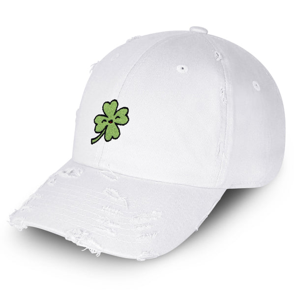 Clover Vintage Dad Hat Frayed Embroidered Cap Lucky Flower