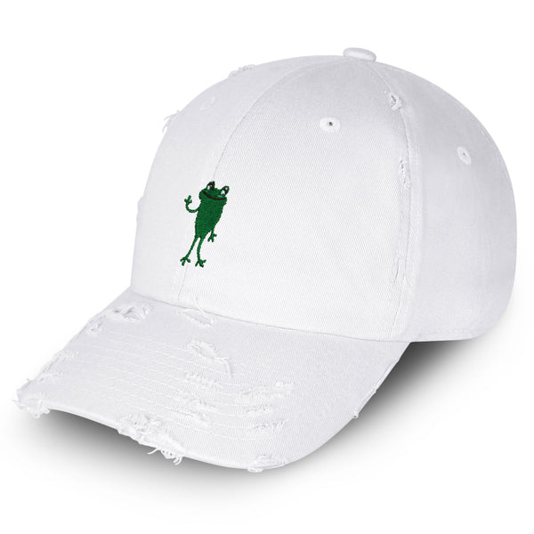 Frog Hi! Vintage Dad Hat Frayed Embroidered Cap Cute