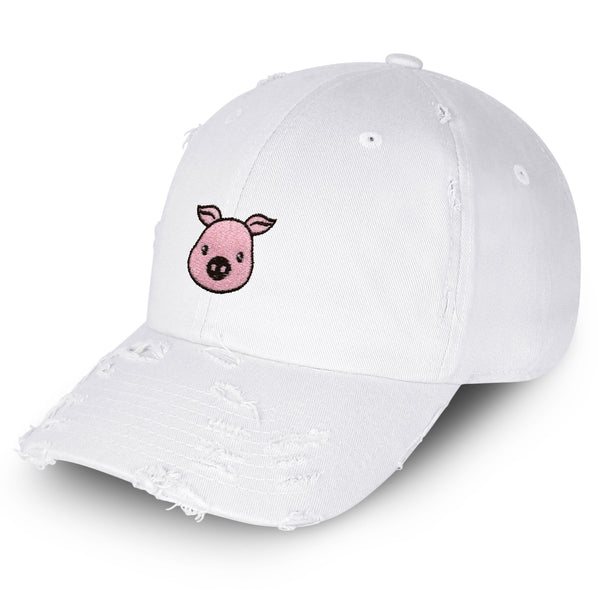 Pig Vintage Dad Hat Frayed Embroidered Cap Pork Bacon