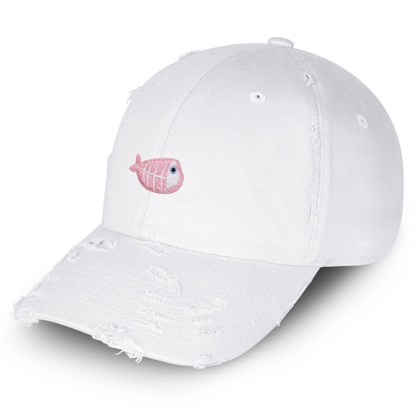 Fishbone Vintage Dad Hat Frayed Embroidered Cap Pink Bone