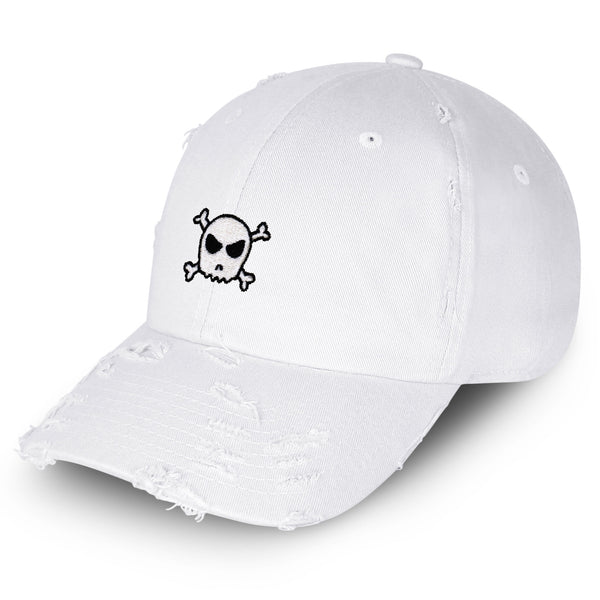 Skull Vintage Dad Hat Frayed Embroidered Cap Scary Bone