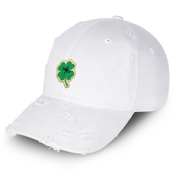 Clover Vintage Dad Hat Frayed Embroidered Cap Lucky Plant