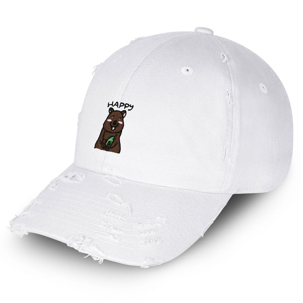 Happy Quokka Vintage Dad Hat Frayed Embroidered Cap Cute Animal