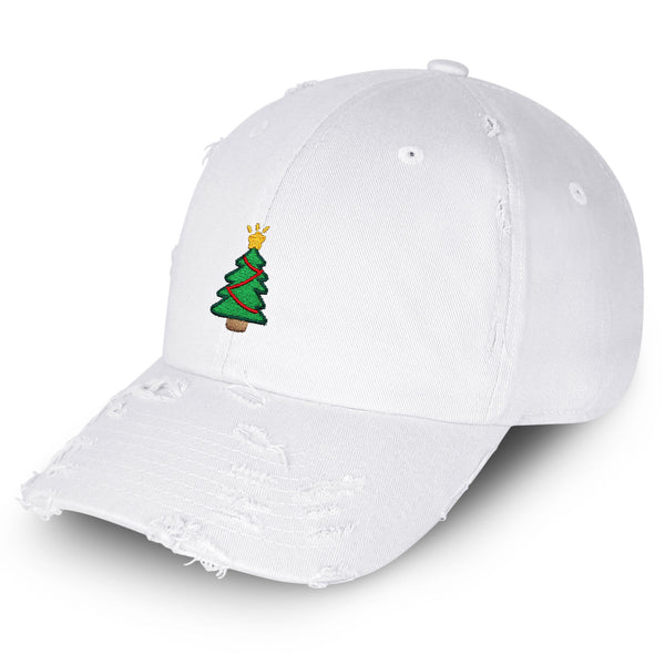 Christmas Tree Vintage Dad Hat Frayed Embroidered Cap Holiday Santa