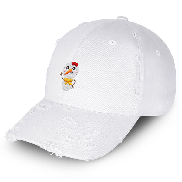 Snowman Vintage Dad Hat Frayed Embroidered Cap Winter Snow