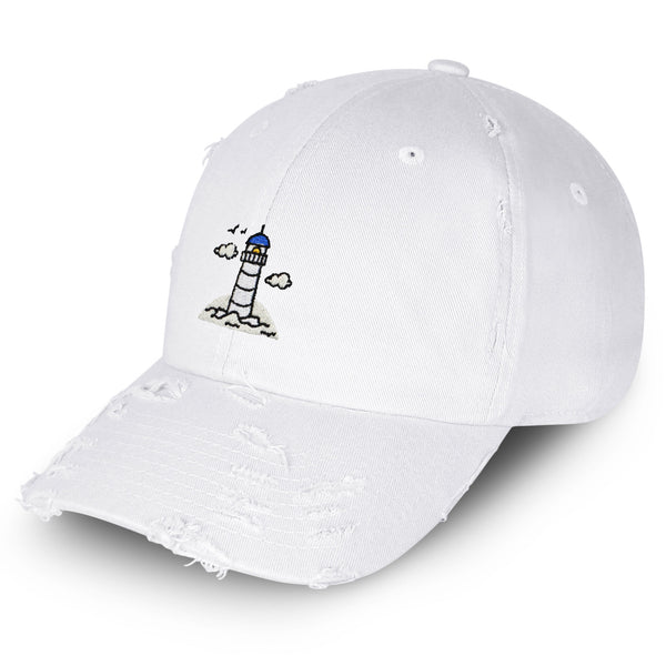 Light house Vintage Dad Hat Frayed Embroidered Cap Seawall