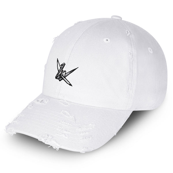 Origami Crane Vintage Dad Hat Frayed Embroidered Cap Paper Swan