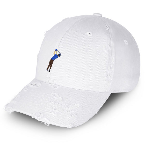 Golfer Vintage Dad Hat Frayed Embroidered Cap Gold, Swing