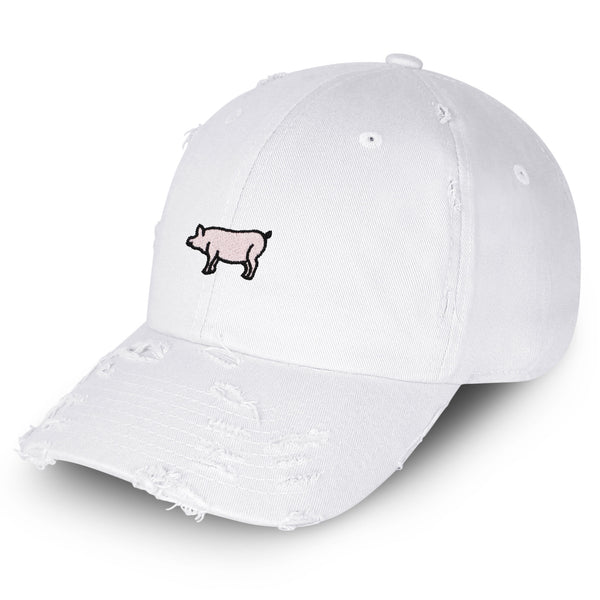 Pig Vintage Dad Hat Frayed Embroidered Cap Skinny Porky