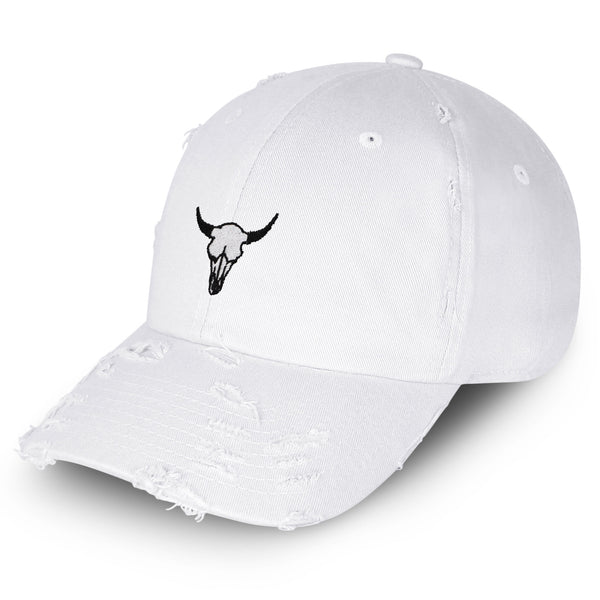 Bull Skull Vintage Dad Hat Frayed Embroidered Cap Cowboy