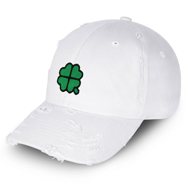 Four Leaf Clover Vintage Dad Hat Frayed Embroidered Cap Clove Lucky