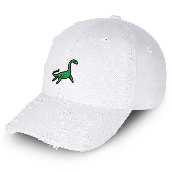 Elasmosaurus Dinosaur Vintage Dad Hat Frayed Embroidered Cap Green