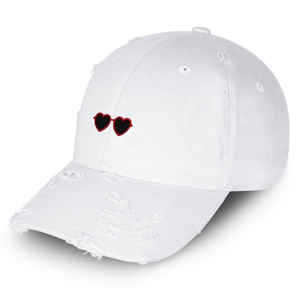 Heart Sunglasses Vintage Dad Hat Frayed Embroidered Cap Funny