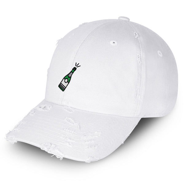 Champagne Bottle Vintage Dad Hat Frayed Embroidered Cap Drink